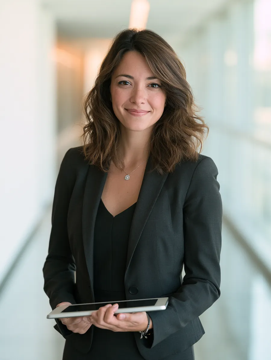 Woman reviewing flex loans online personal loan options on a tablet in a bright hallway