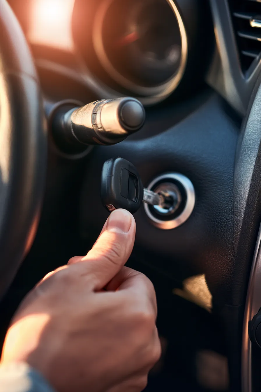 Hand turning a car ignition key after a financed repair is completed